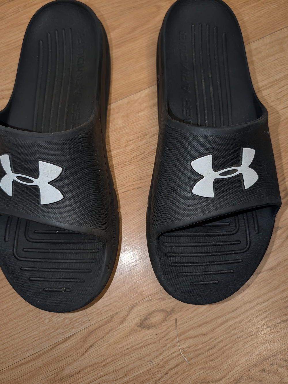 Under Armour  Black Slide Sandals with White Logo